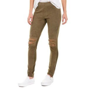 AS by DF Destroyed Leather Leggings Suede Olive XS